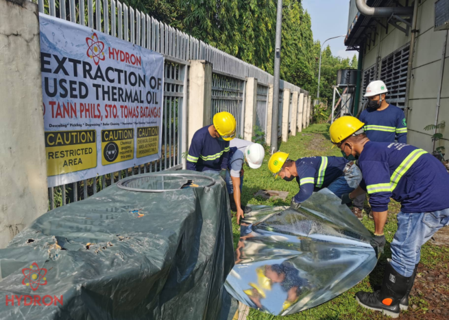 Extraction of used thickened thermal oil by Hydron Corporation Philippines